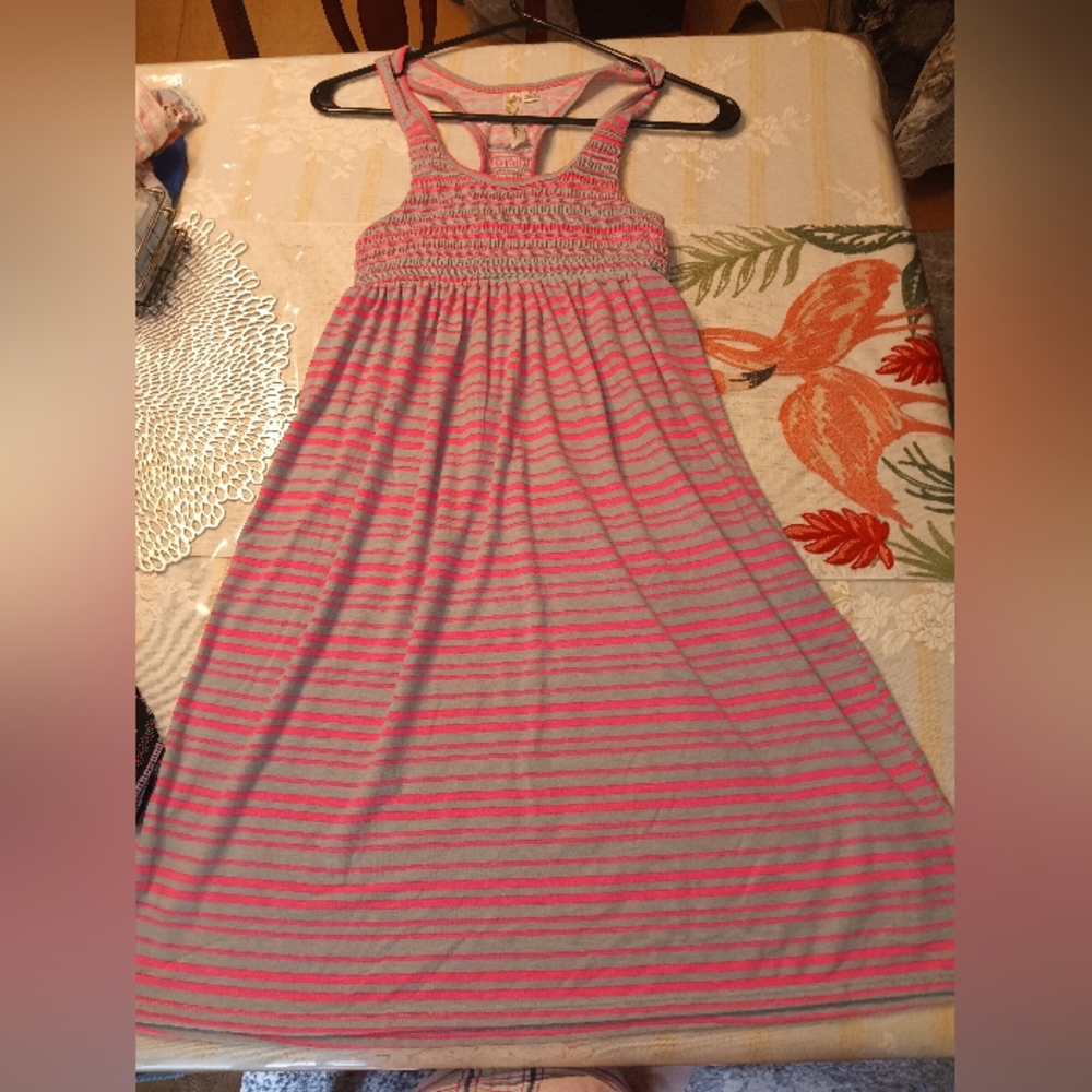 Feathers Pink and Gray Striped Casual Kids Dress